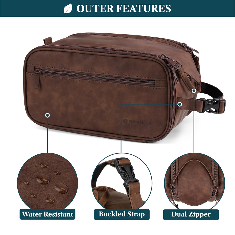 PAVILIA clip-on buckle lets you hang bag in hotel bathrooms.