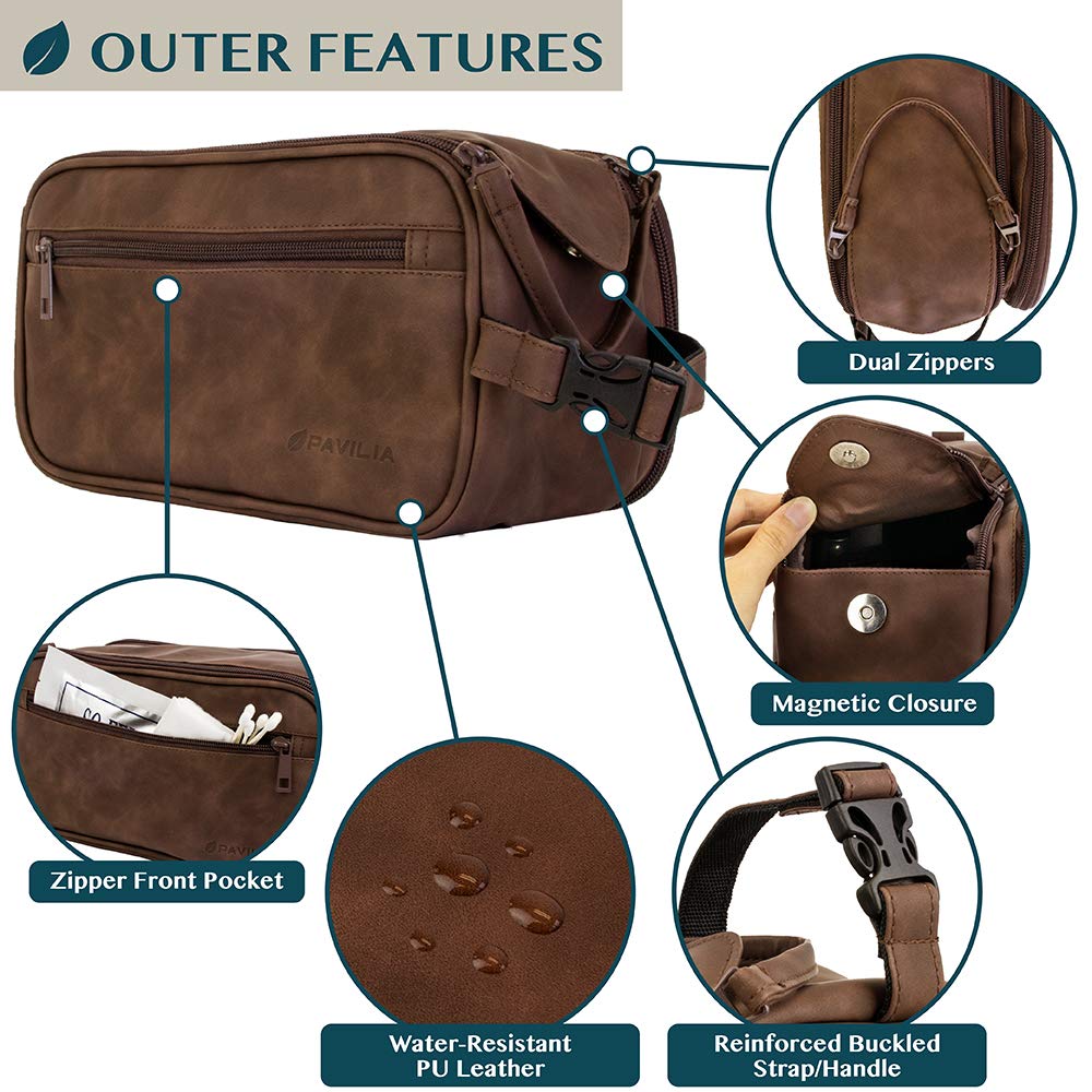 PAVILIA bag includes a hanging buckle for easy access in bathrooms and hotel rooms.