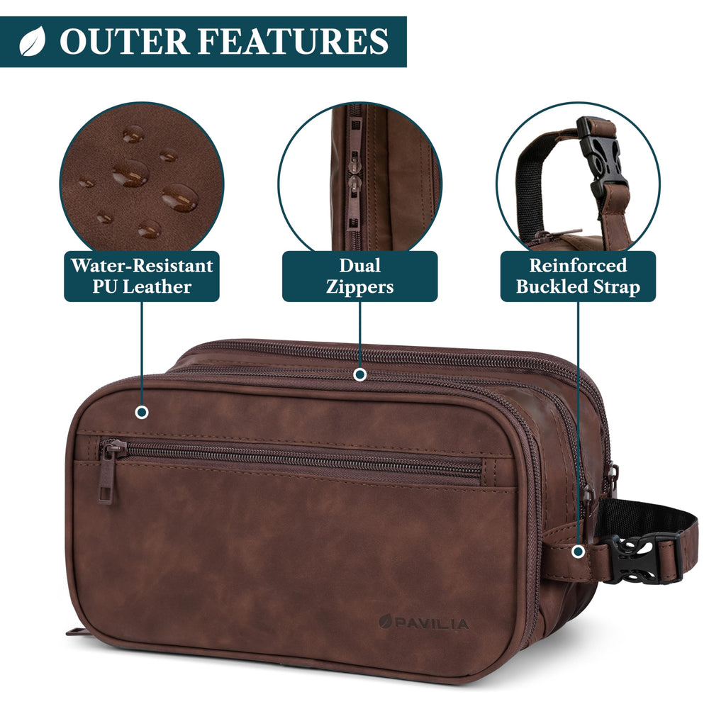 PAVILIA toiletry bag hanging buckle allows hands-free hotel bathroom access
