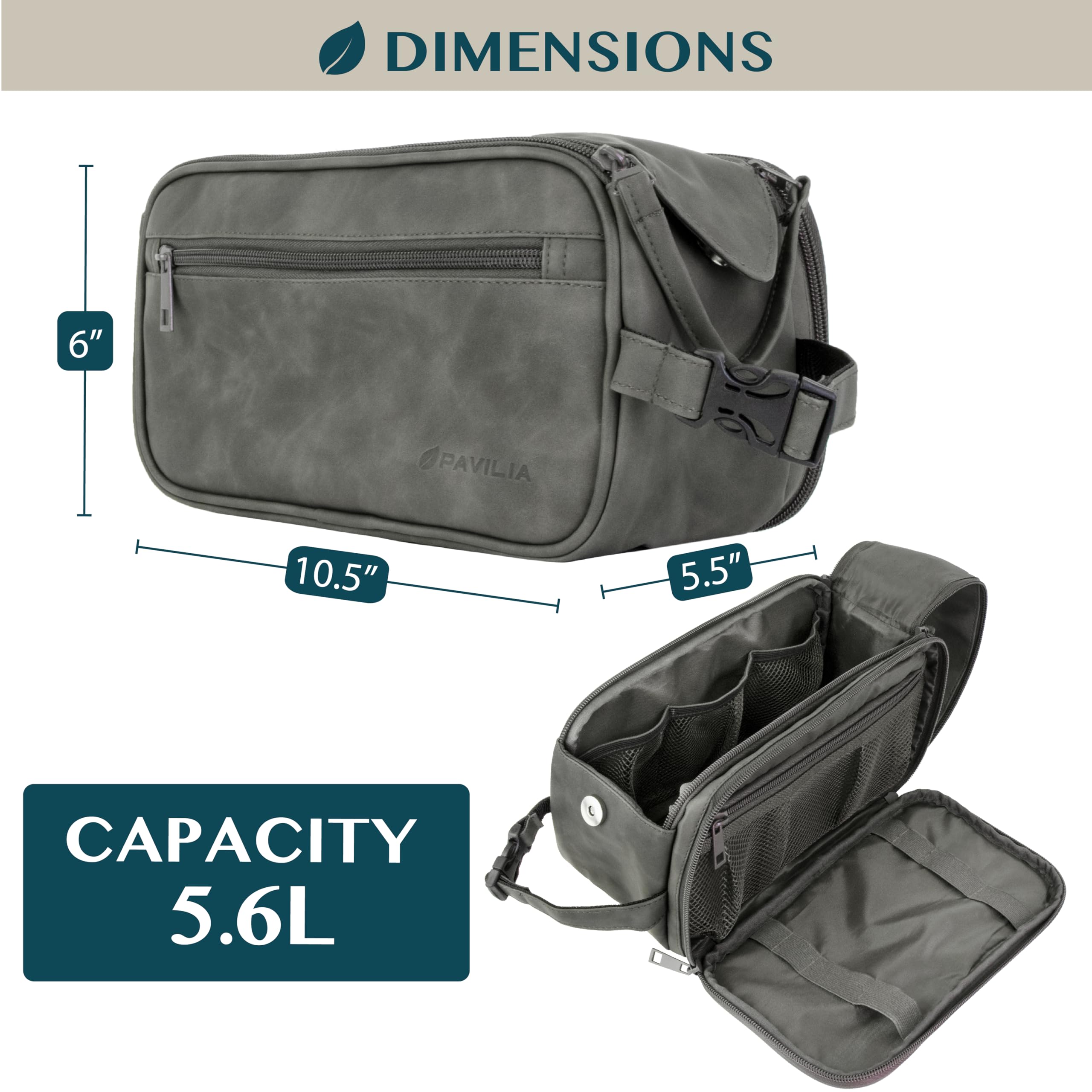 PAVILIA Toiletry bag open compartment showing large main space for toiletries
