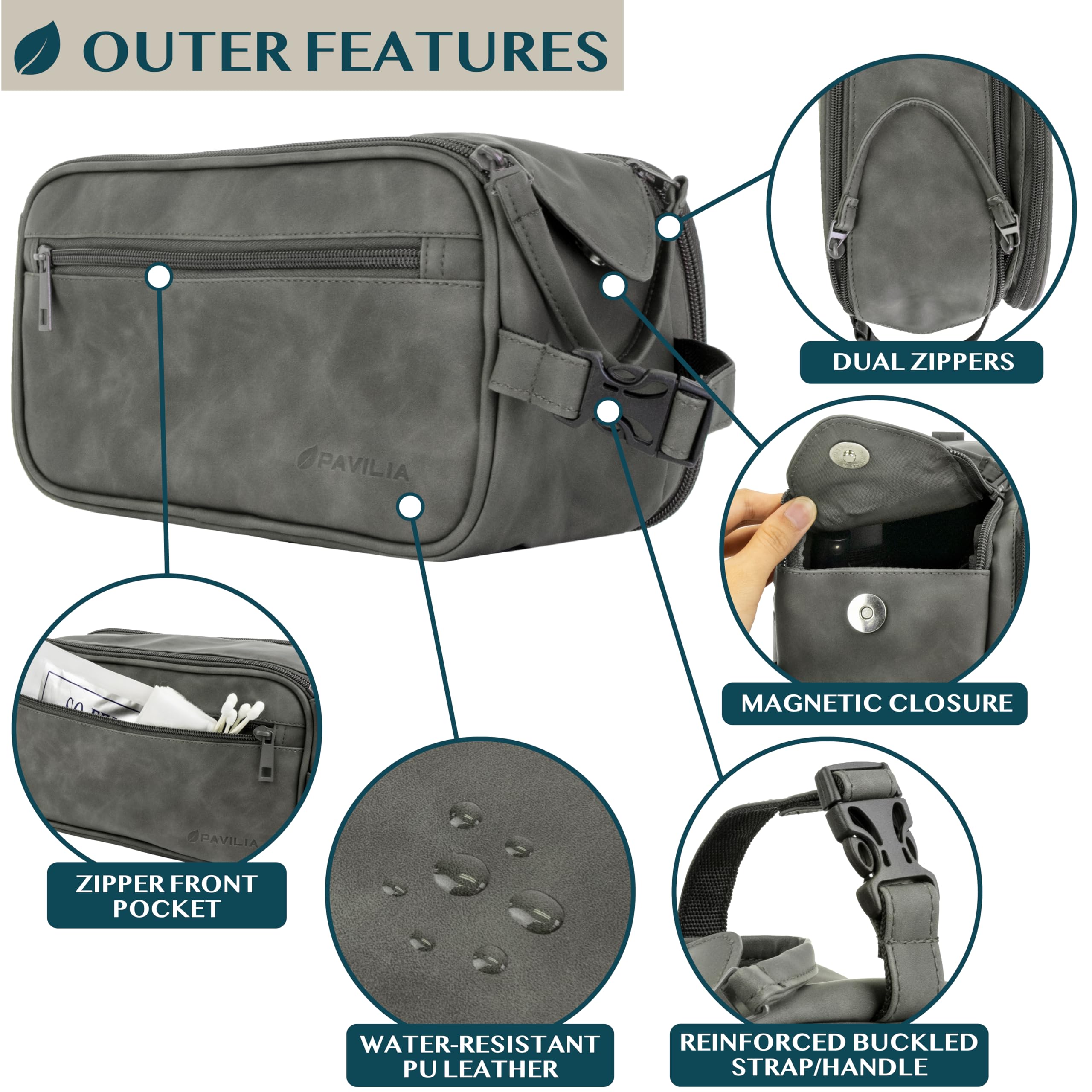 PAVILIA Toiletry bag side pocket design for organized travel storage