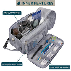 PAVILIA Toiletry Bag in water-resistant PU leather protects contents during travel.