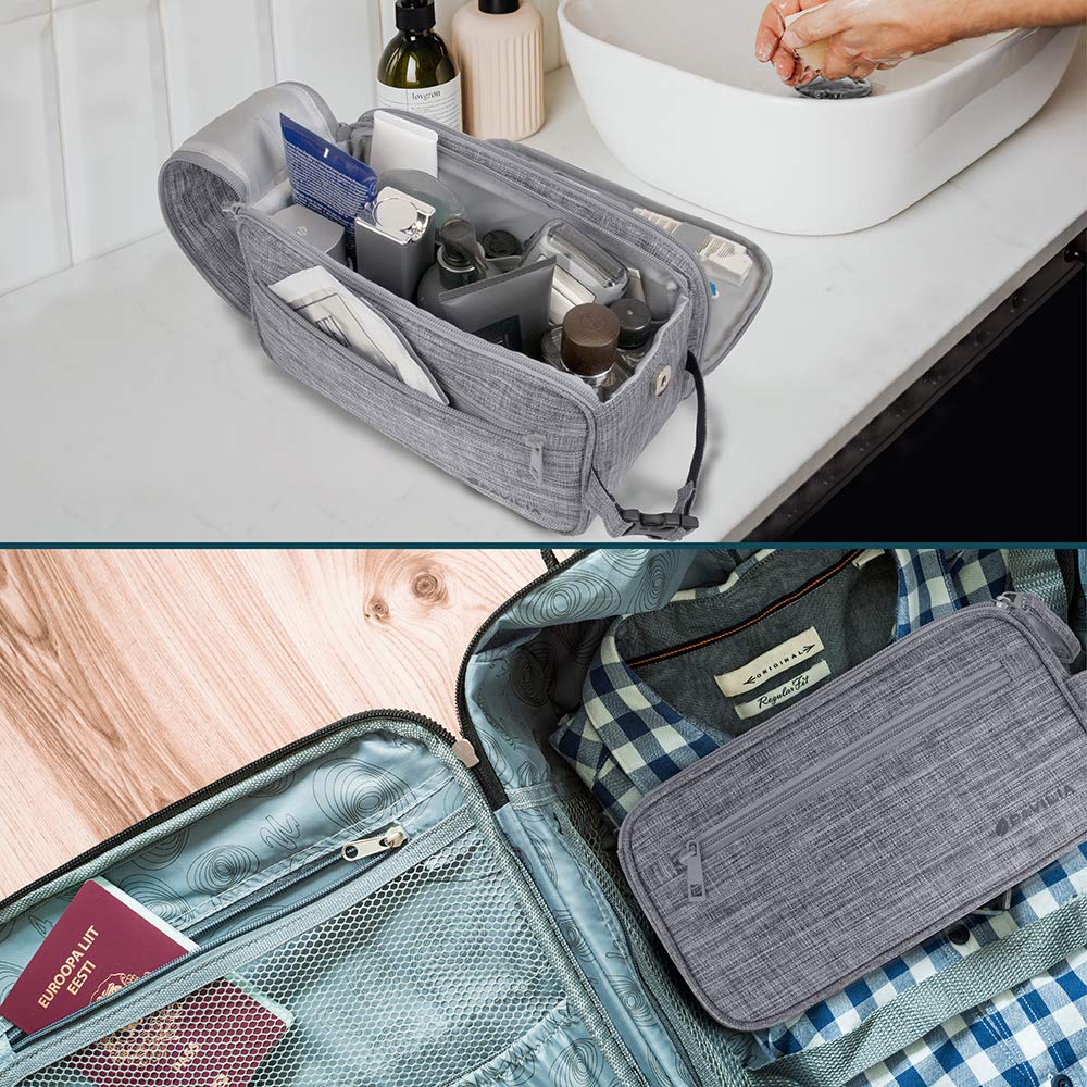 PAVILIA Toiletry Bag with wet/dry separation helps organize damp items.