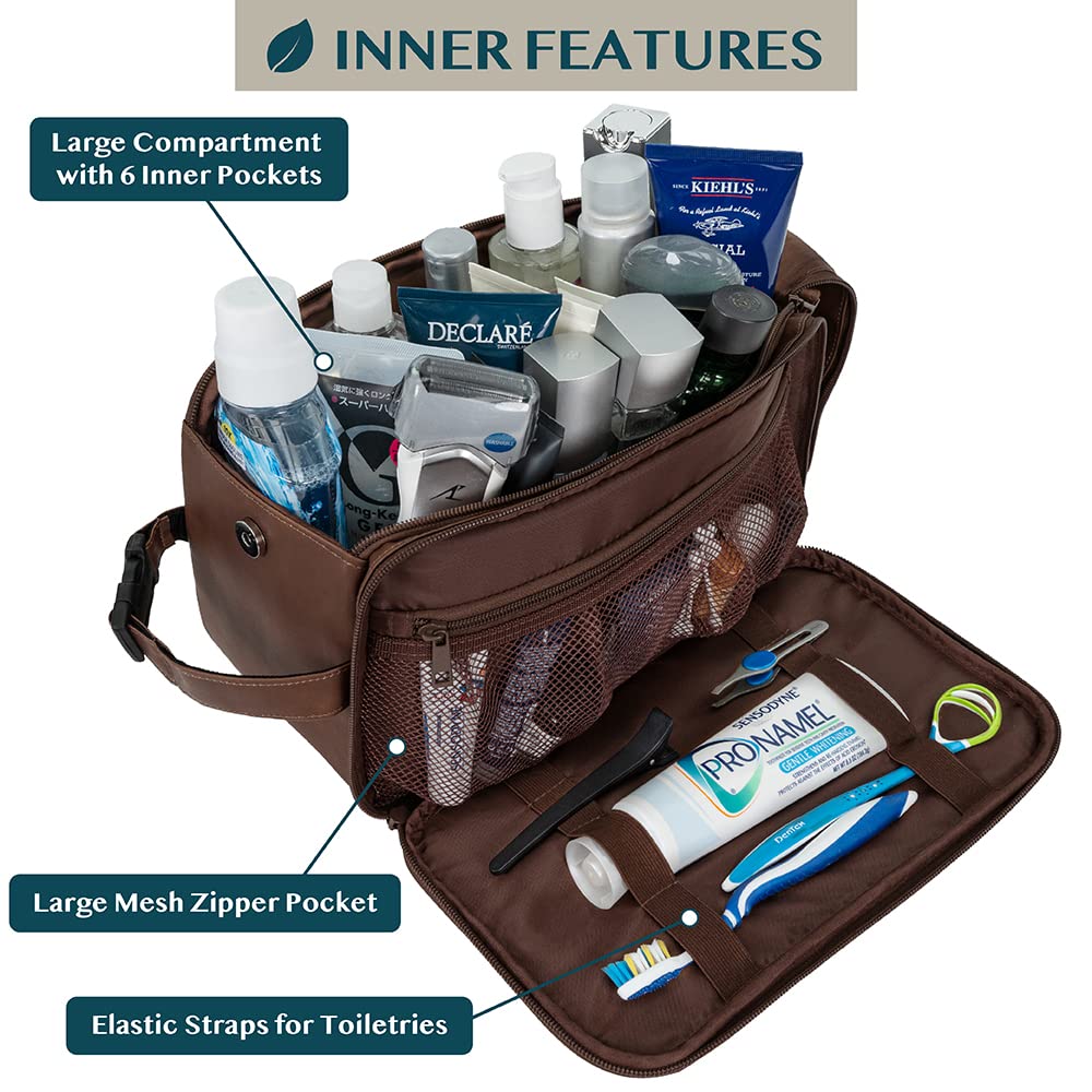 PAVILIA toiletry bag side pockets keep bottles and brushes neatly separated while traveling.