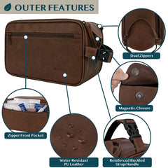 PAVILIA toiletry bag water-resistant PU leather protects contents from spills during trips.