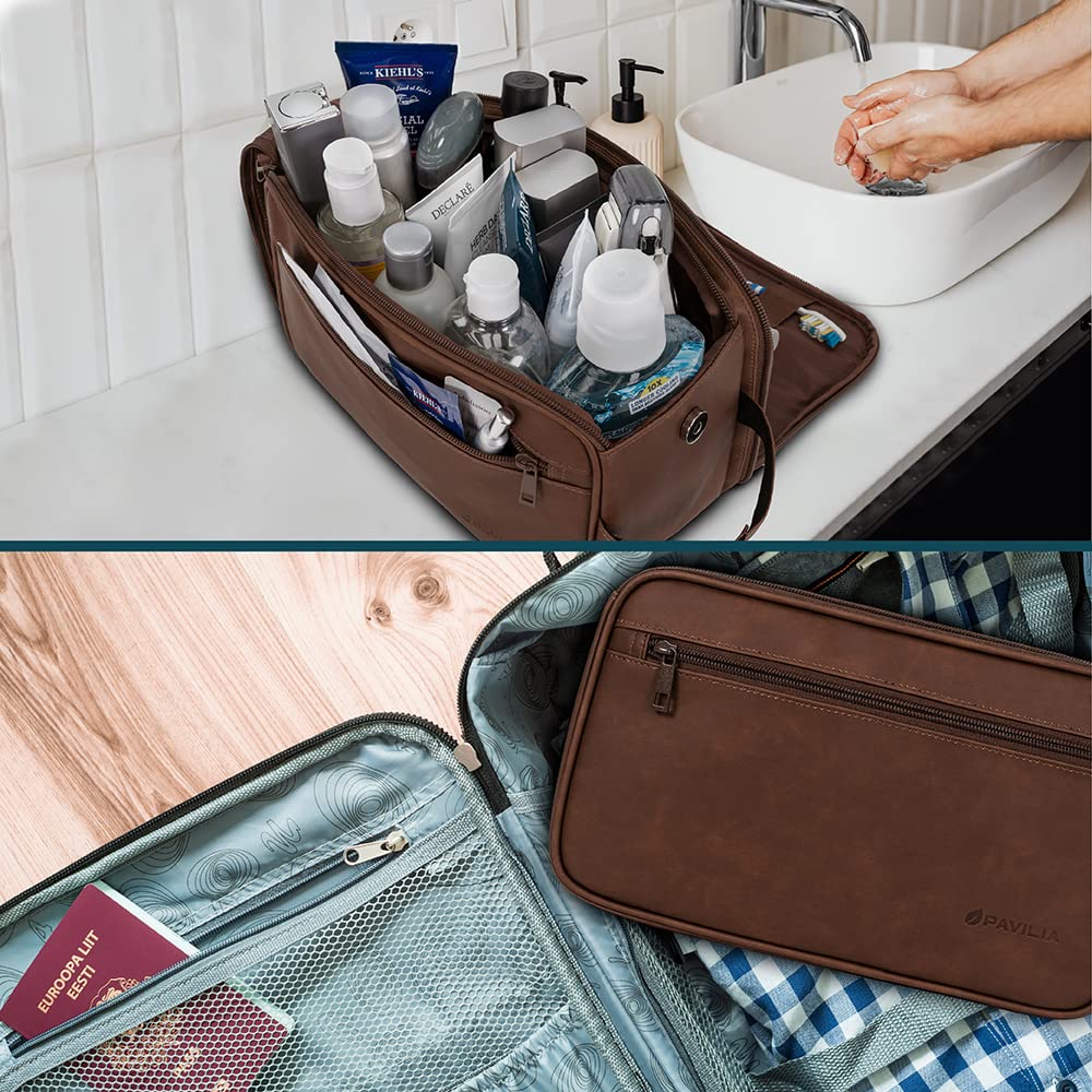PAVILIA bag offers wet/dry separation to keep damp items away from dry toiletries.