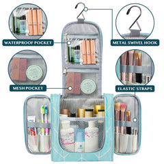 PAVILIA hanging toiletry bag opening view reveals organized interior compartments.