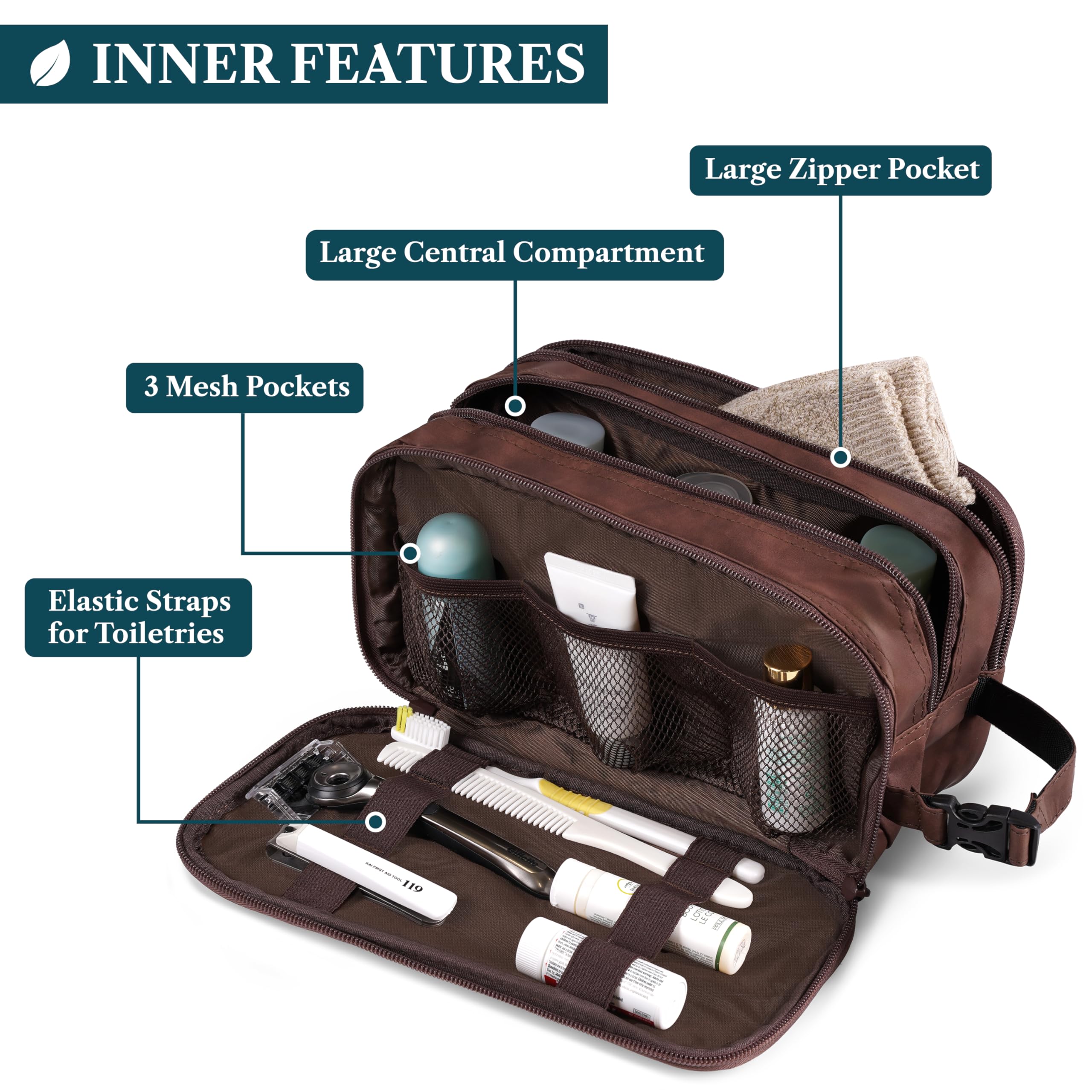 PAVILIA toiletry bag side pocket detail showcasing extra compartments for grooming tools