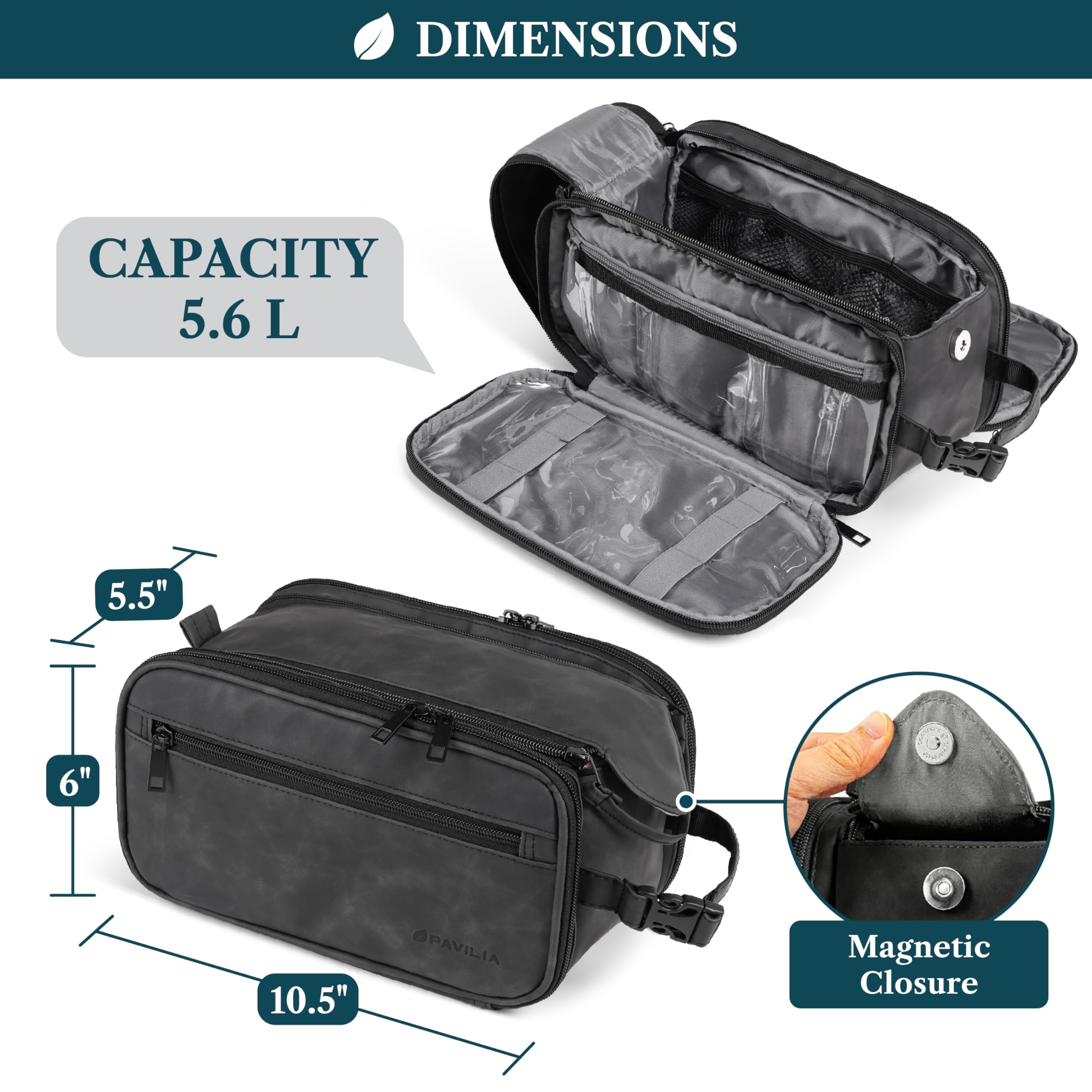 PAVILIA Toiletry Bag side pockets and elastics organize grooming gear neatly.