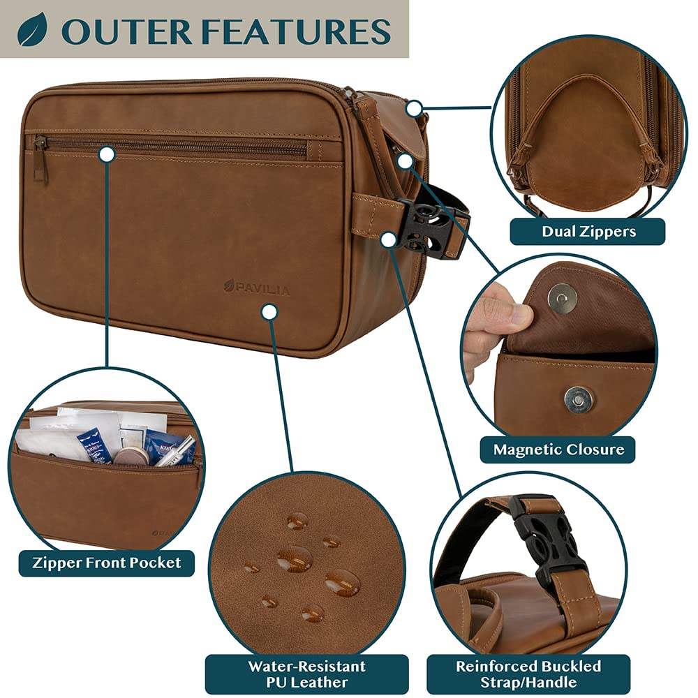 PAVILIA Toiletry Bag Side Pockets organize grooming items efficiently.