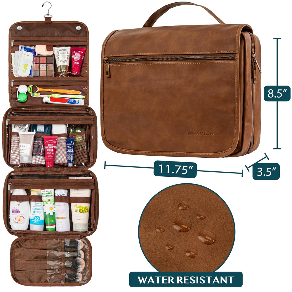 PAVILIA toiletry bag unfolded layout—spacious storage for full travel kit.