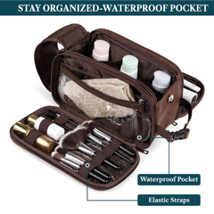 PAVILIA water-resistant PU leather bag protects items in travel.
