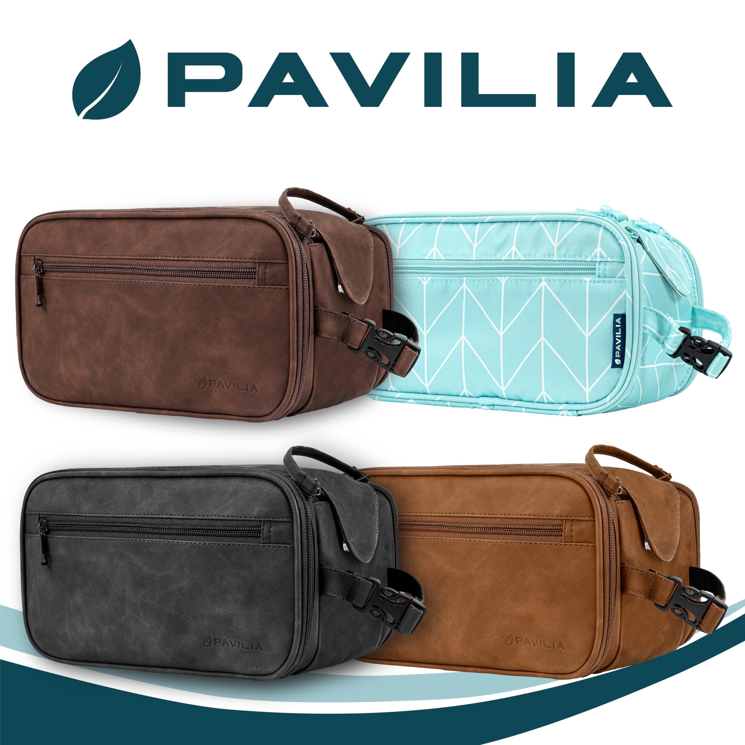 PAVILIA Toiletry Bag wipe-clean material enables quick maintenance after travel.