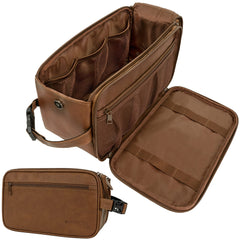 PAVILIA Toiletry Bag XL Brown with a spacious main compartment for travel.