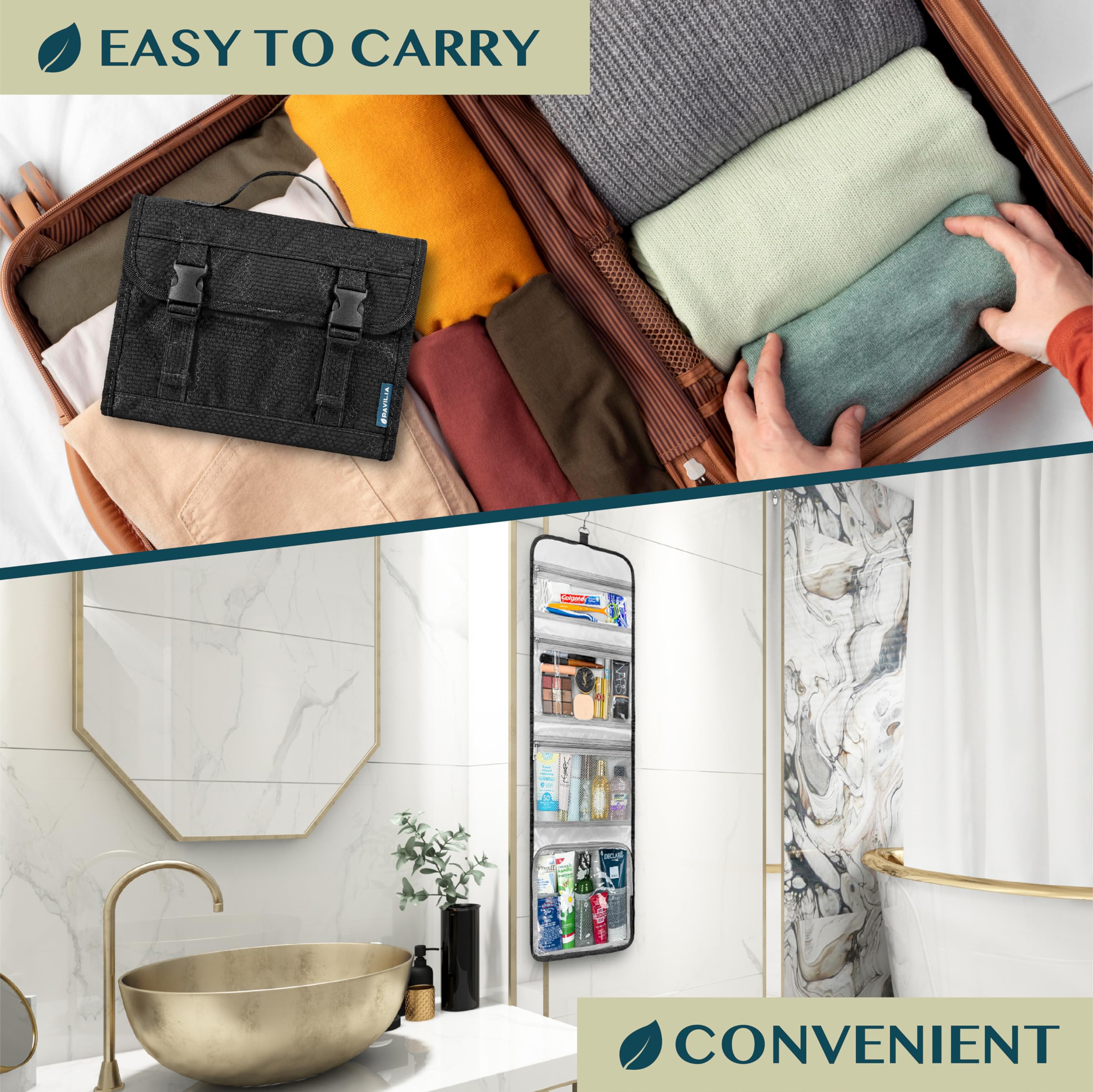 PAVILIA bag elastic bands secure brushes and cosmetics.
