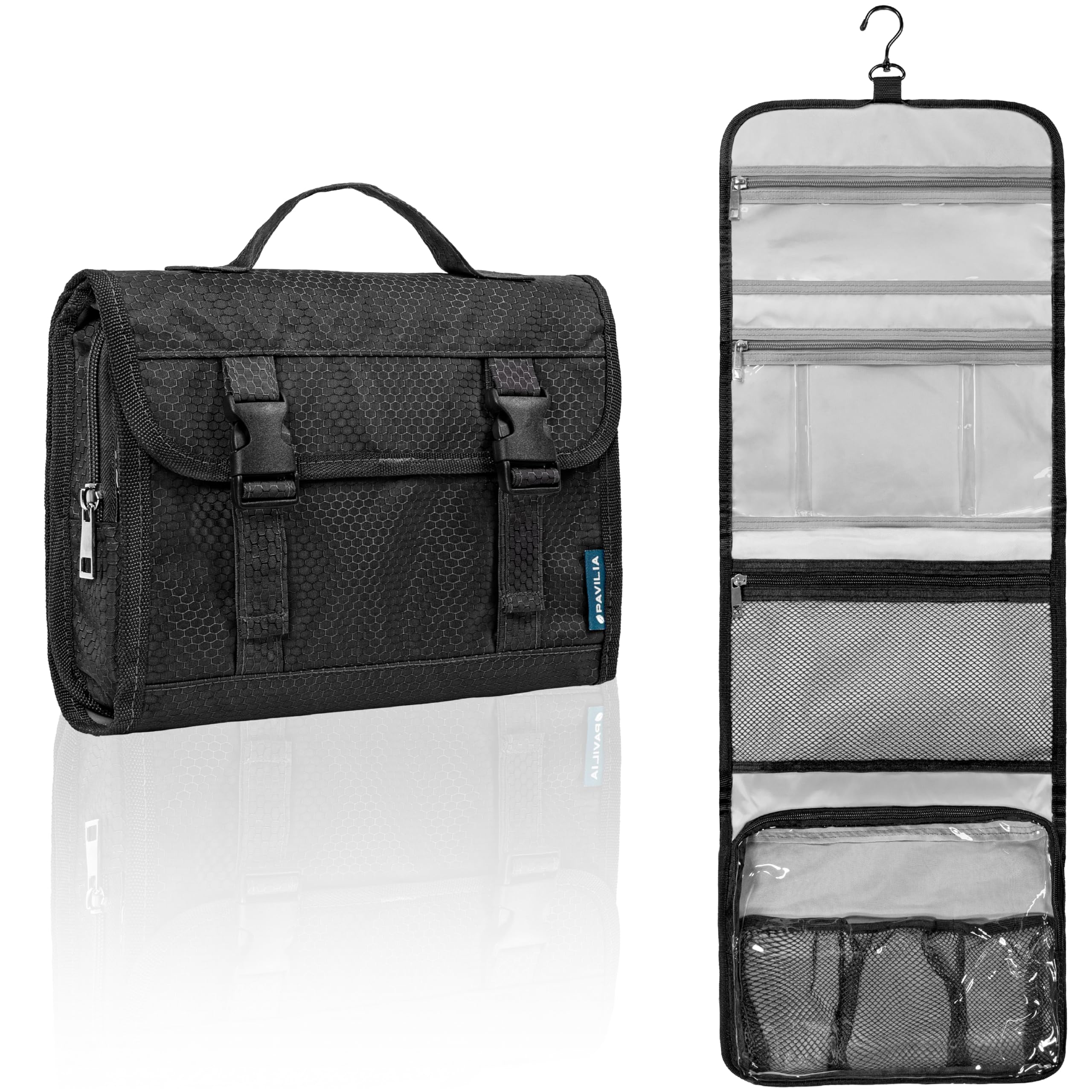 PAVILIA travel hanging toiletry bag foldable design for organized trips