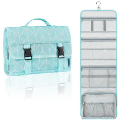 PAVILIA travel hanging toiletry bag hangs easily in hotel bathroom for space-saving organization