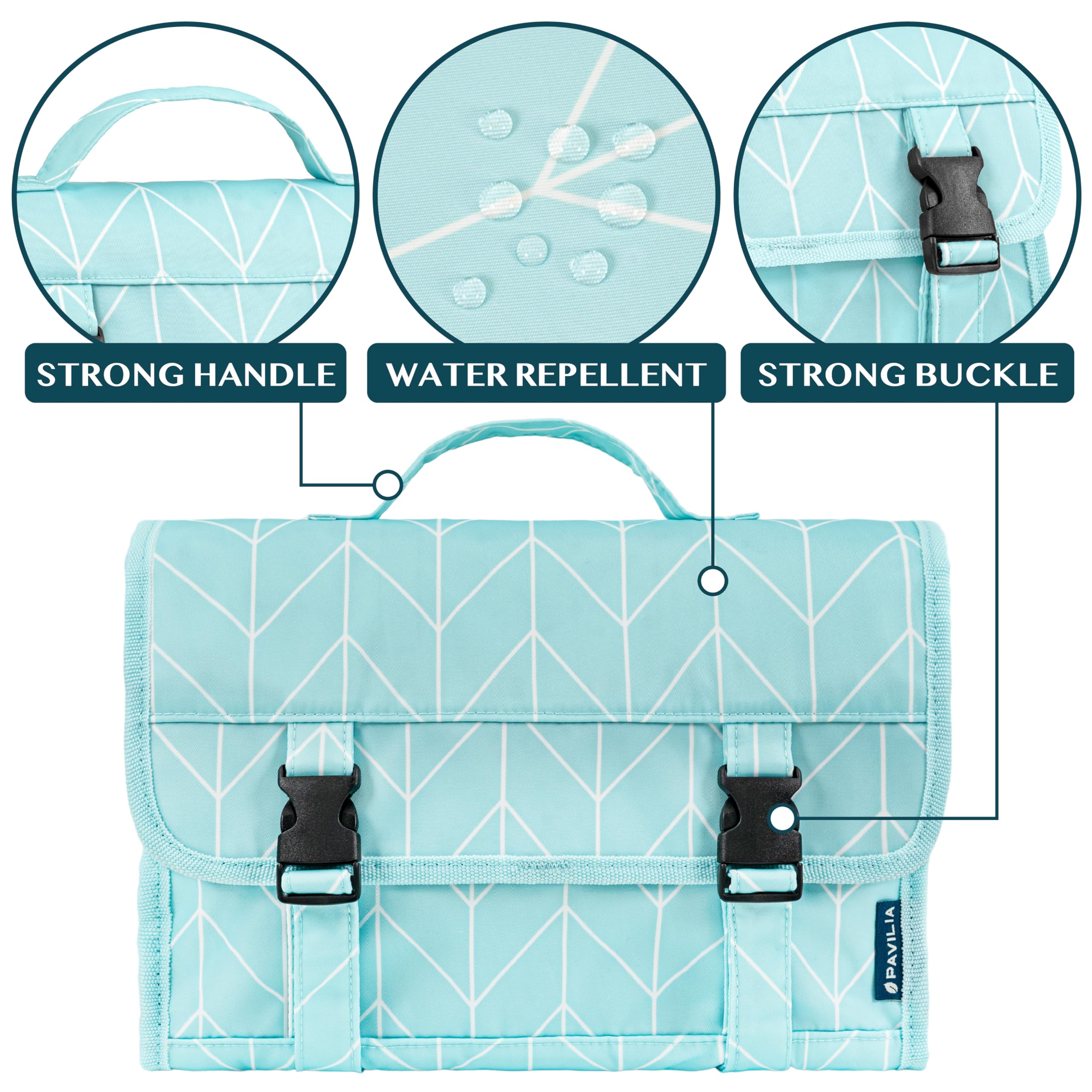PAVILIA roll-up waterproof pockets protect damp items while traveling