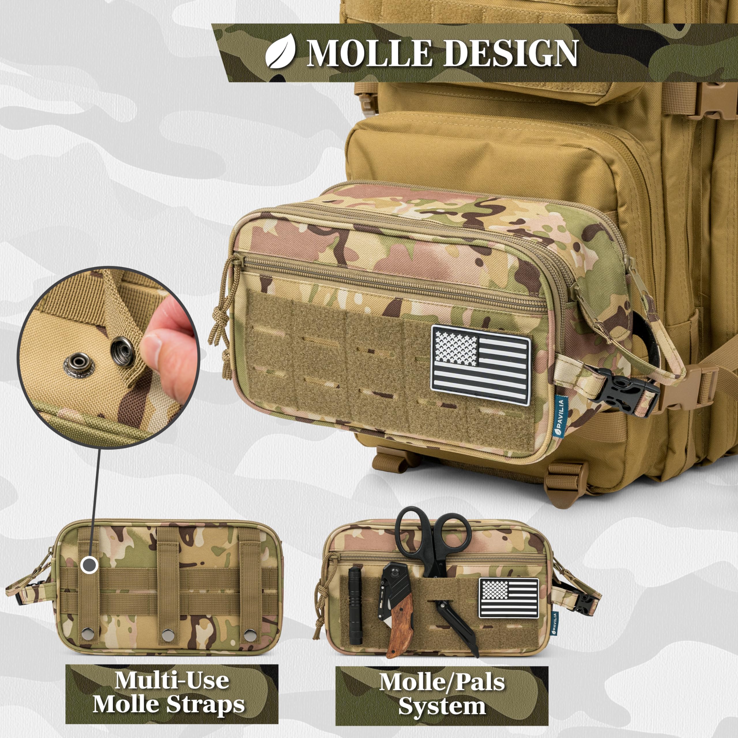 PAVILIA MOLLE front on toiletry bag enables customization with patches.