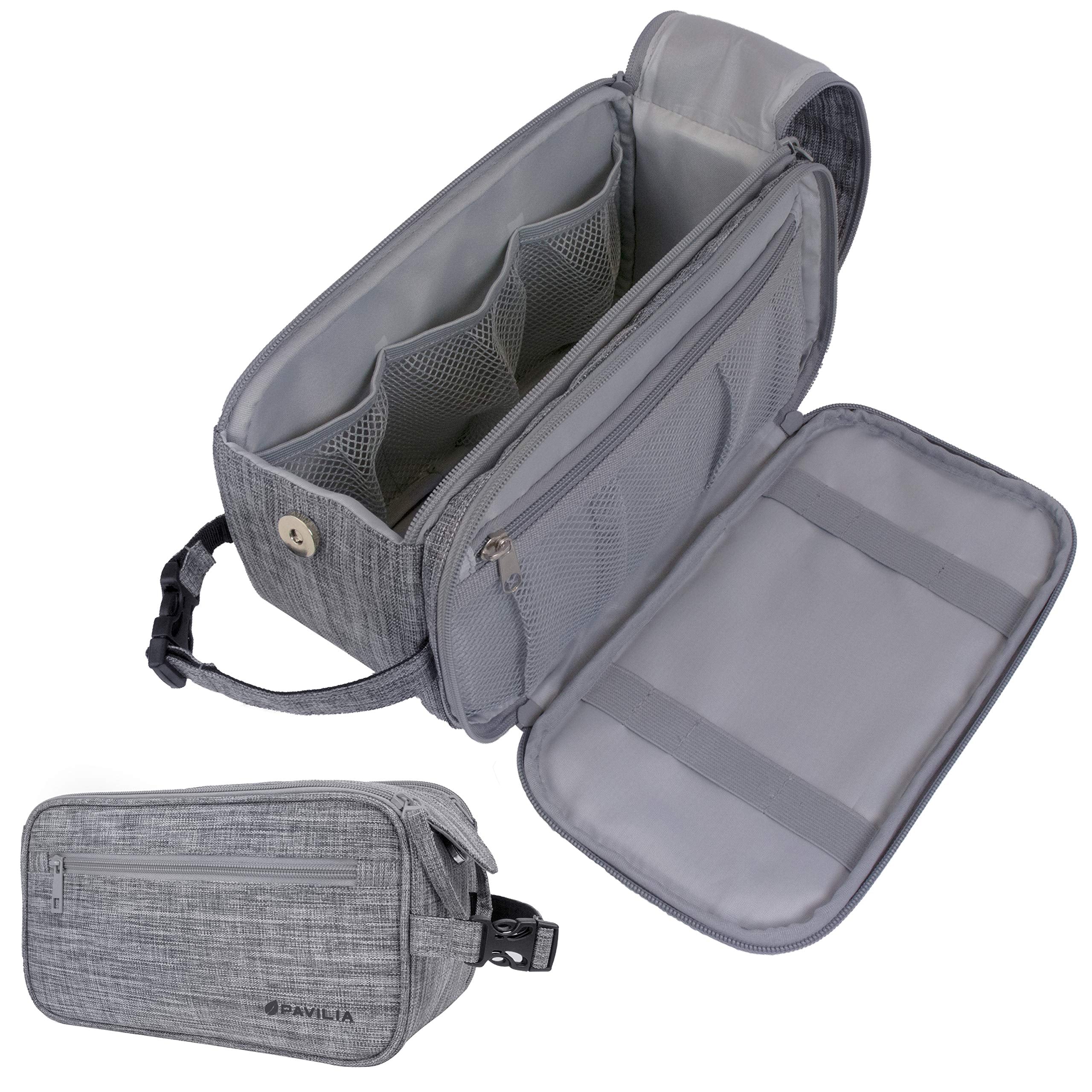 PAVILIA toiletry bag front view with PU leather finish, travel-ready durability.