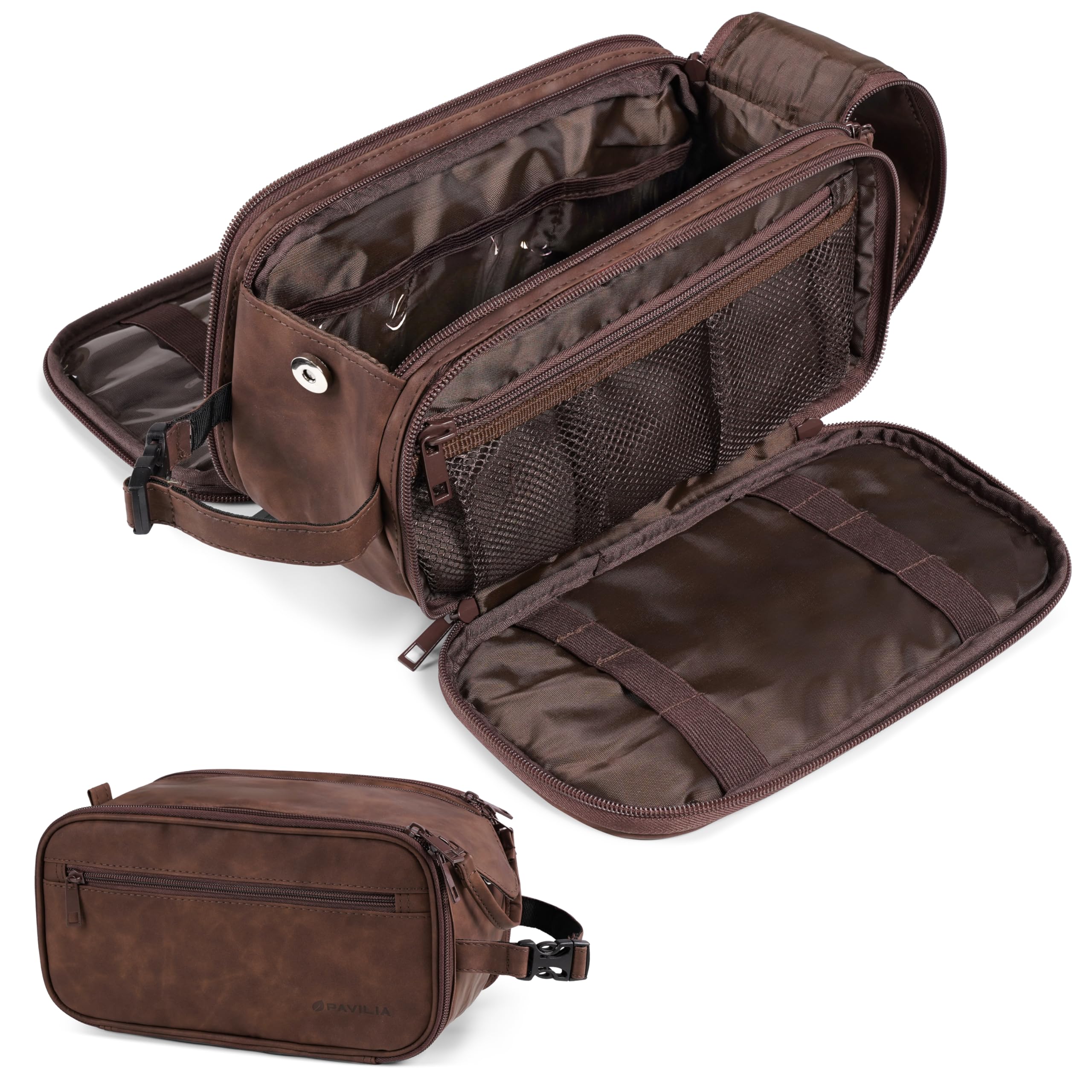 PAVILIA toiletry bag open compartment shows spacious layout for quick access on the go