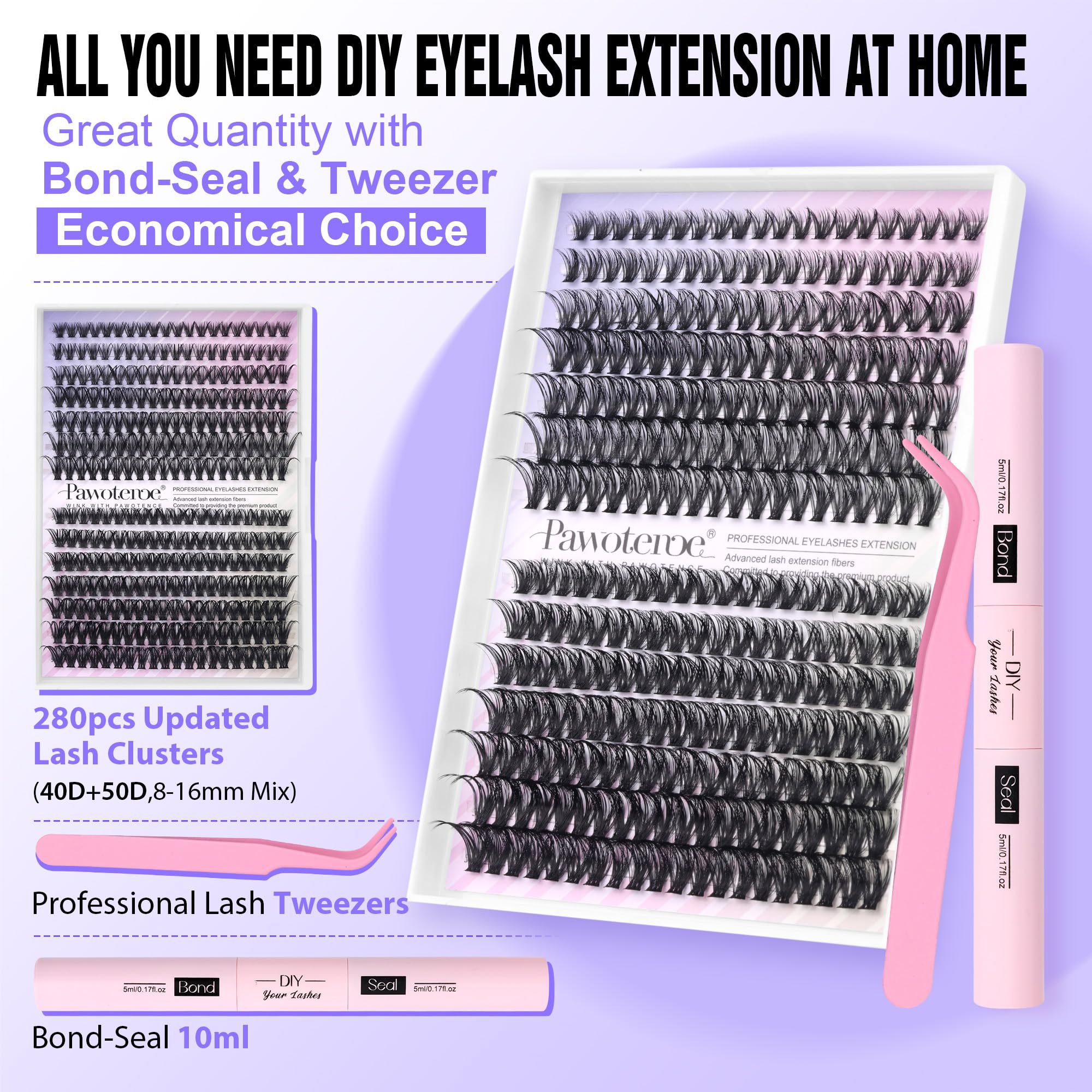 Pawotence cluster lashes 40D-50D closeup offering natural-looking volume.