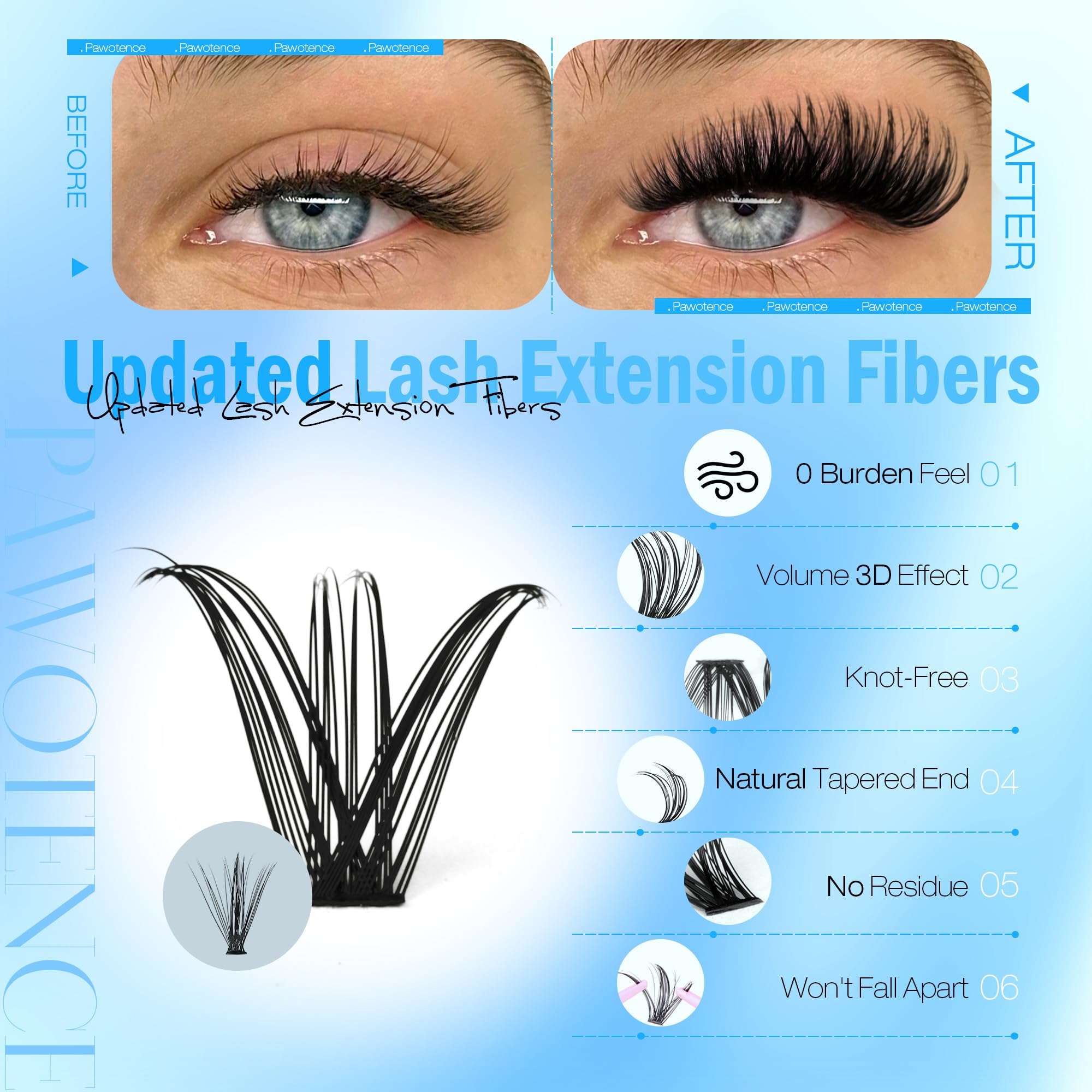 Pawotence cluster lashes with soft fibers for a natural look