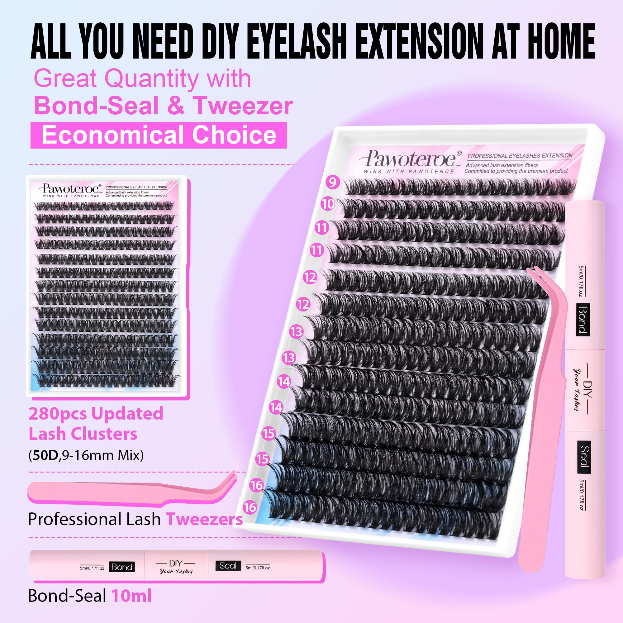 Pawotence lash bond and seal bottle shown for long lasting hold and tidy finish