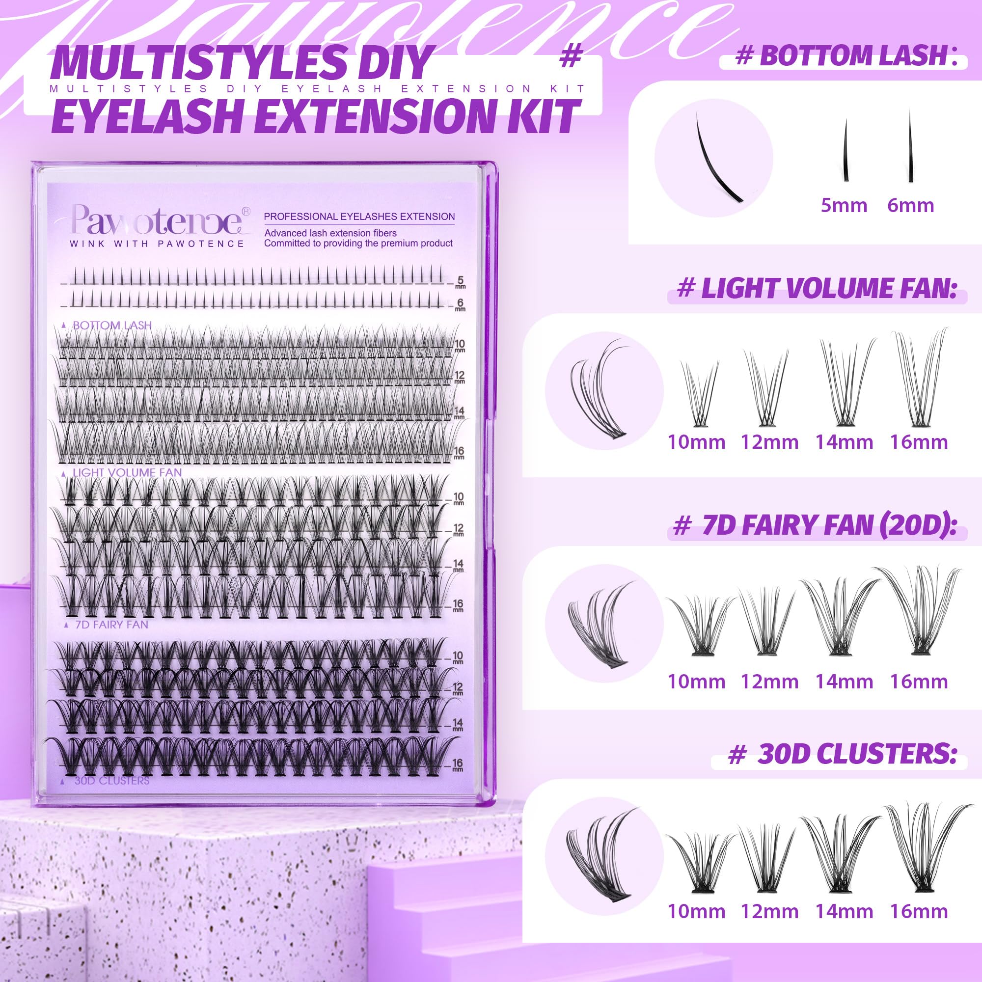 Pawotence lash clusters 20D 30D variety for customizable looks