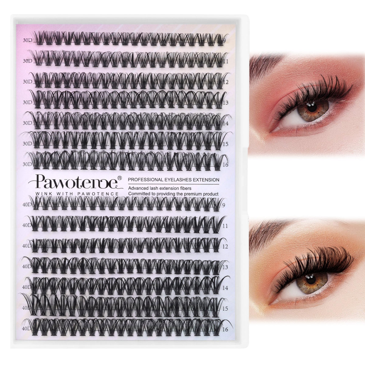 Pawotence Lash Clusters 280pcs pack closeup shows natural-looking fibers for fuller lashes