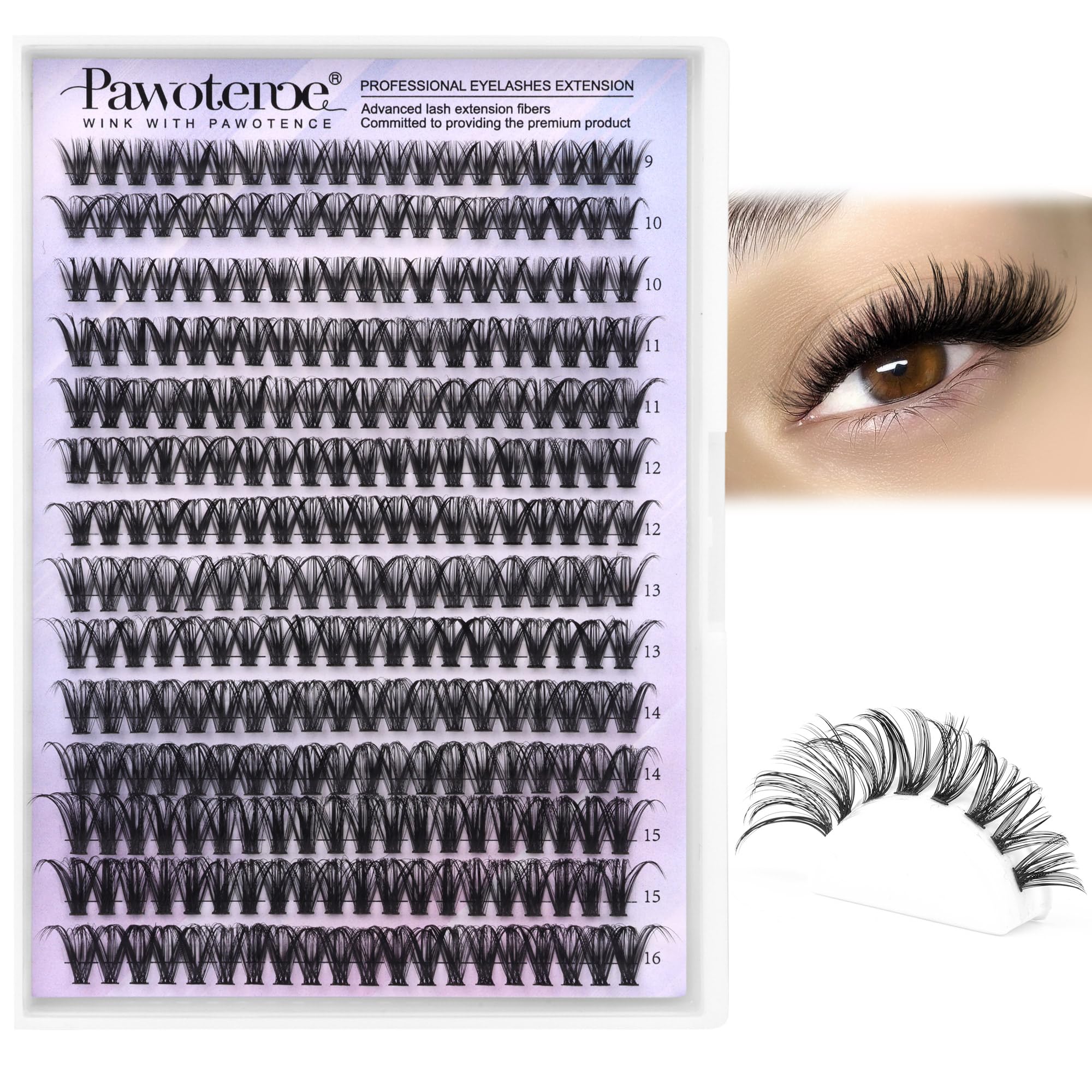 Pawotence Lash Clusters 40D 280pcs pack showcases premium DIY extensions for fuller, natural-looking lashes.