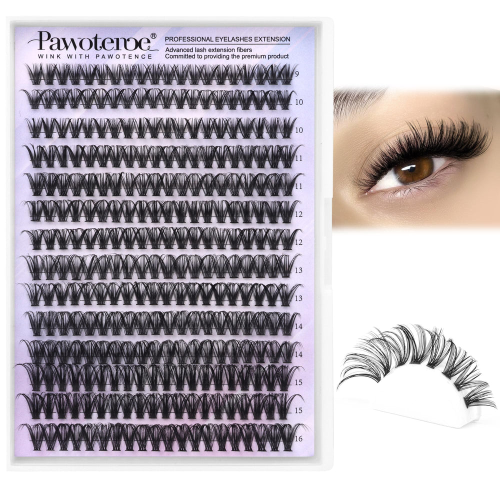 Pawotence Lash Clusters 40D 280pcs pack showcases premium DIY extensions for fuller, natural-looking lashes.