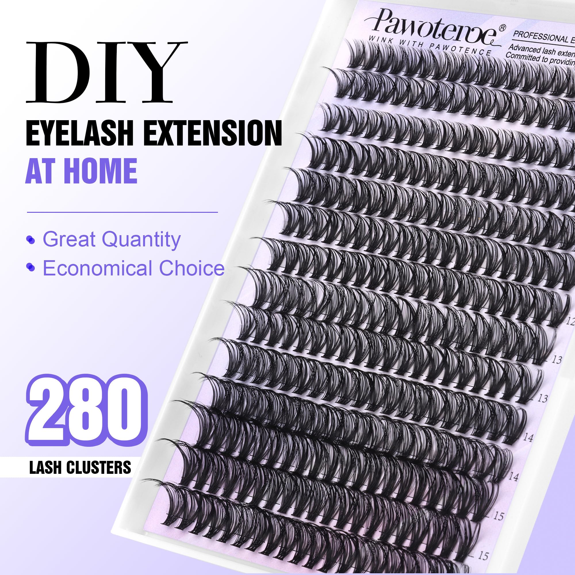 Pawotence Lash Clusters 9-16mm mix image highlights versatile lengths for customized lash styles.