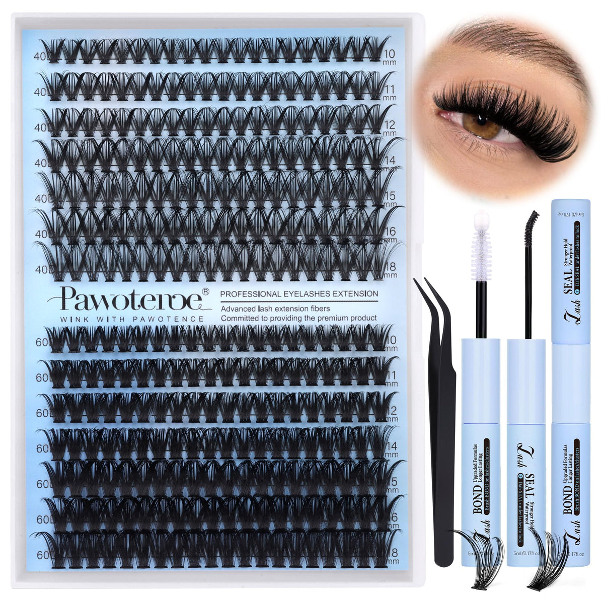 Pawotence lash clusters bundle showing natural fullness for at-home extensions