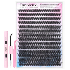 Pawotence 280pcs cluster lashes laid out for full natural volume at home