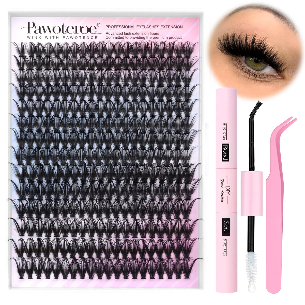 Pawotence lash extension kit 280pcs clusters for easy at-home fullness