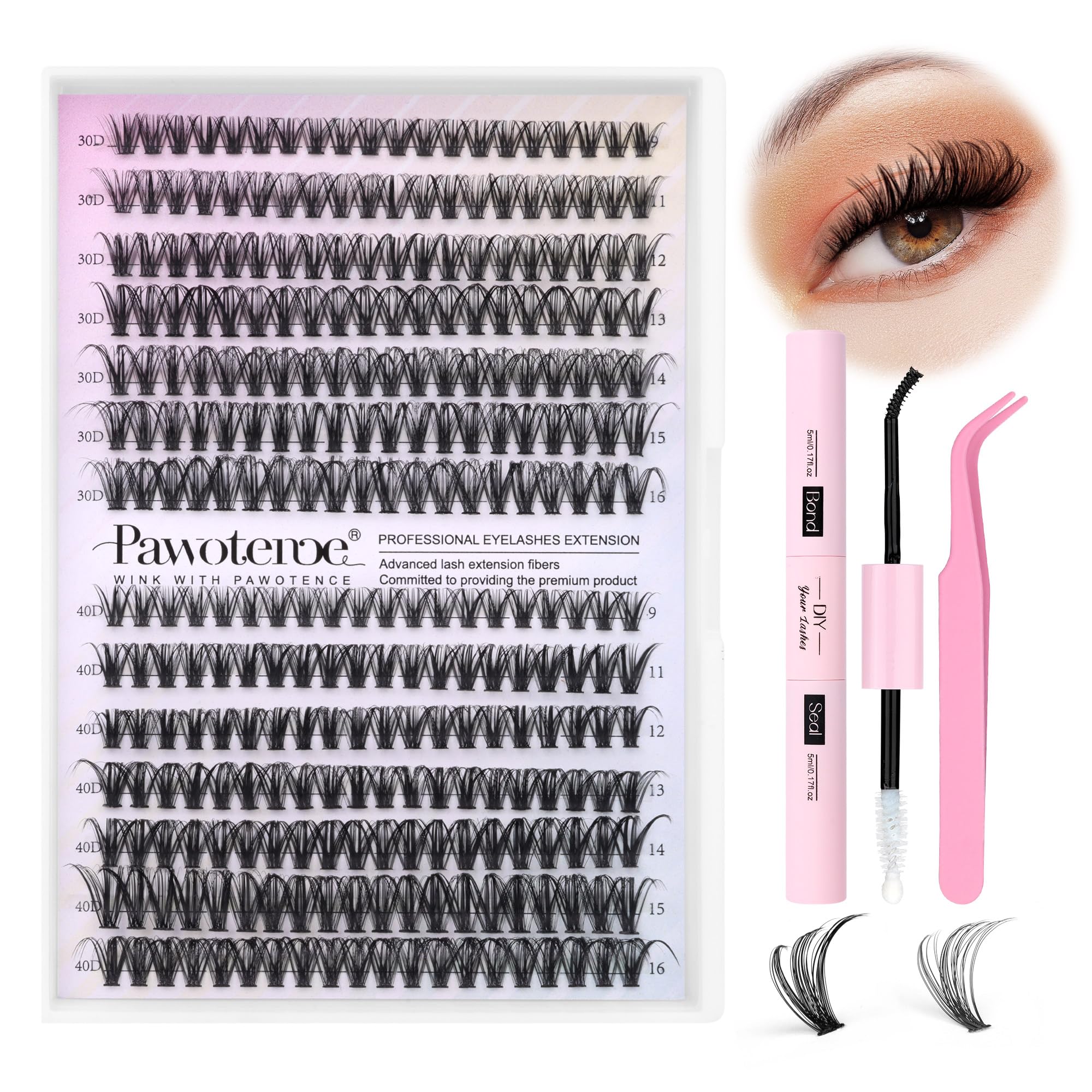 Pawotence lash extension kit 280pcs for at-home fuller lashes.