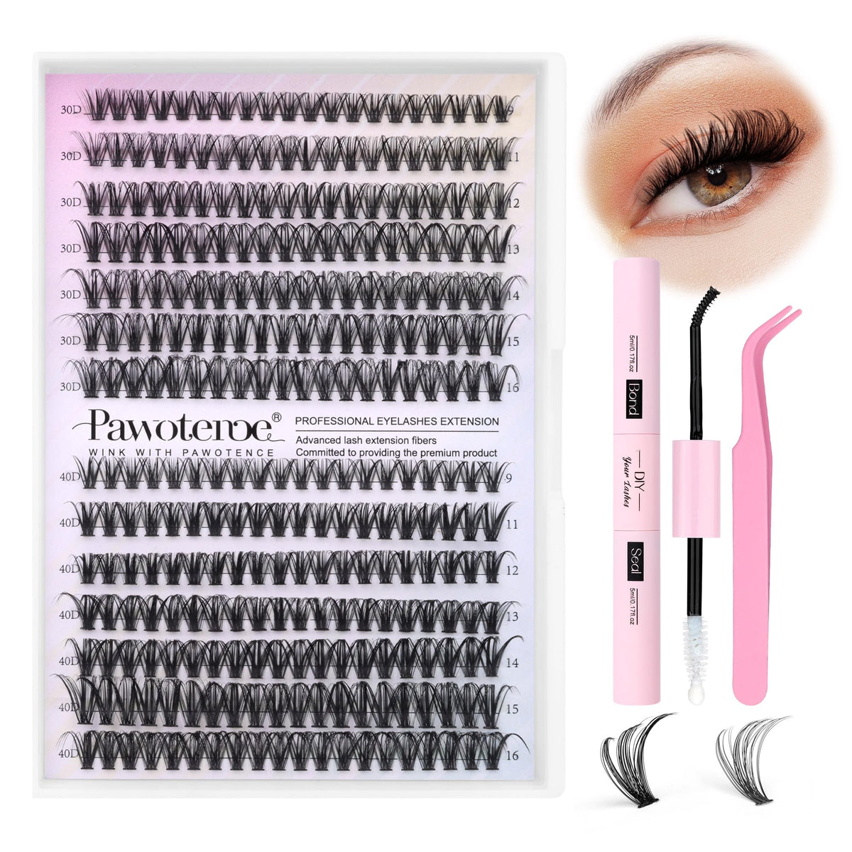 Pawotence lash extension kit 280pcs for at-home fuller lashes.
