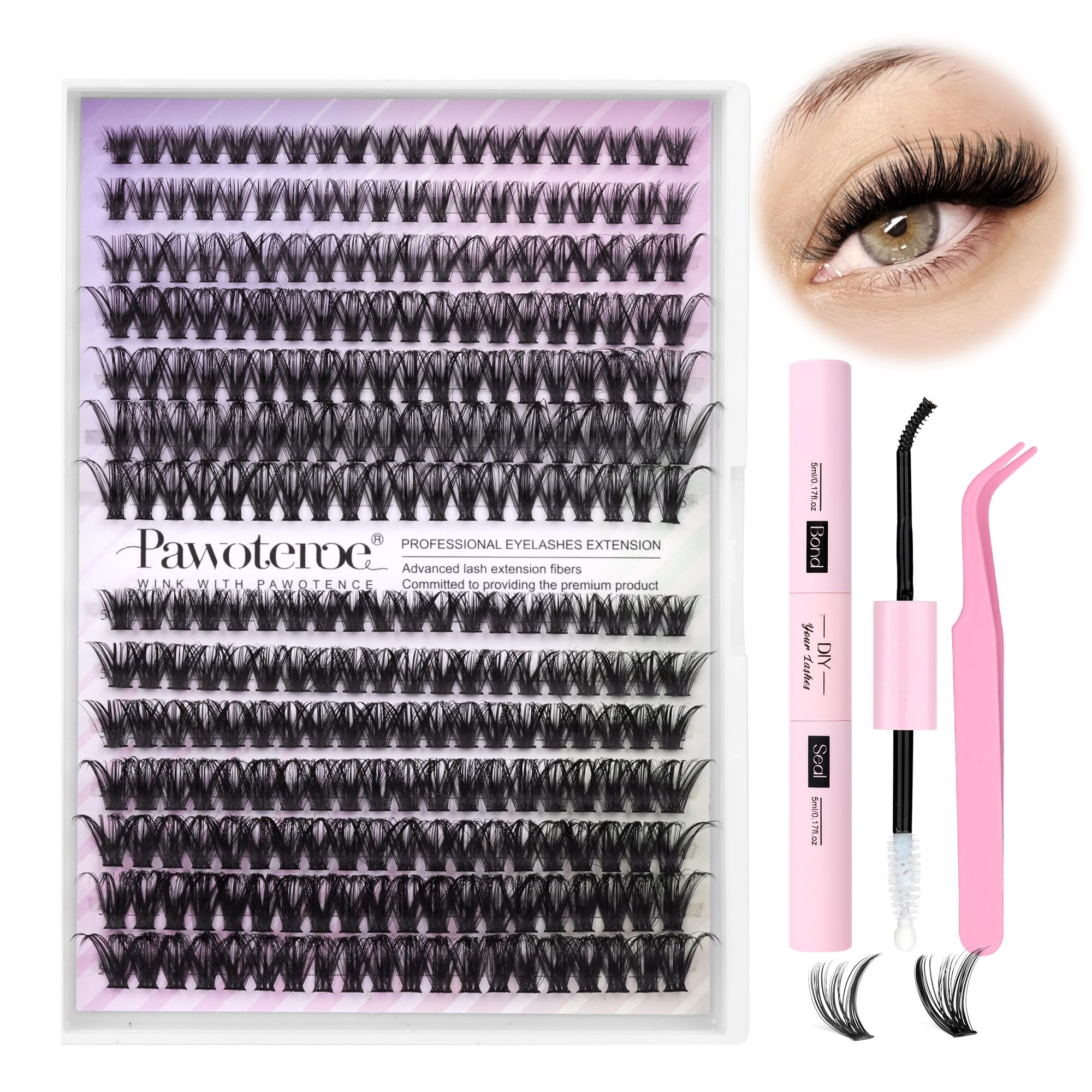 Pawotence lash extension kit box front shows complete at-home kit for easy DIY lashes.
