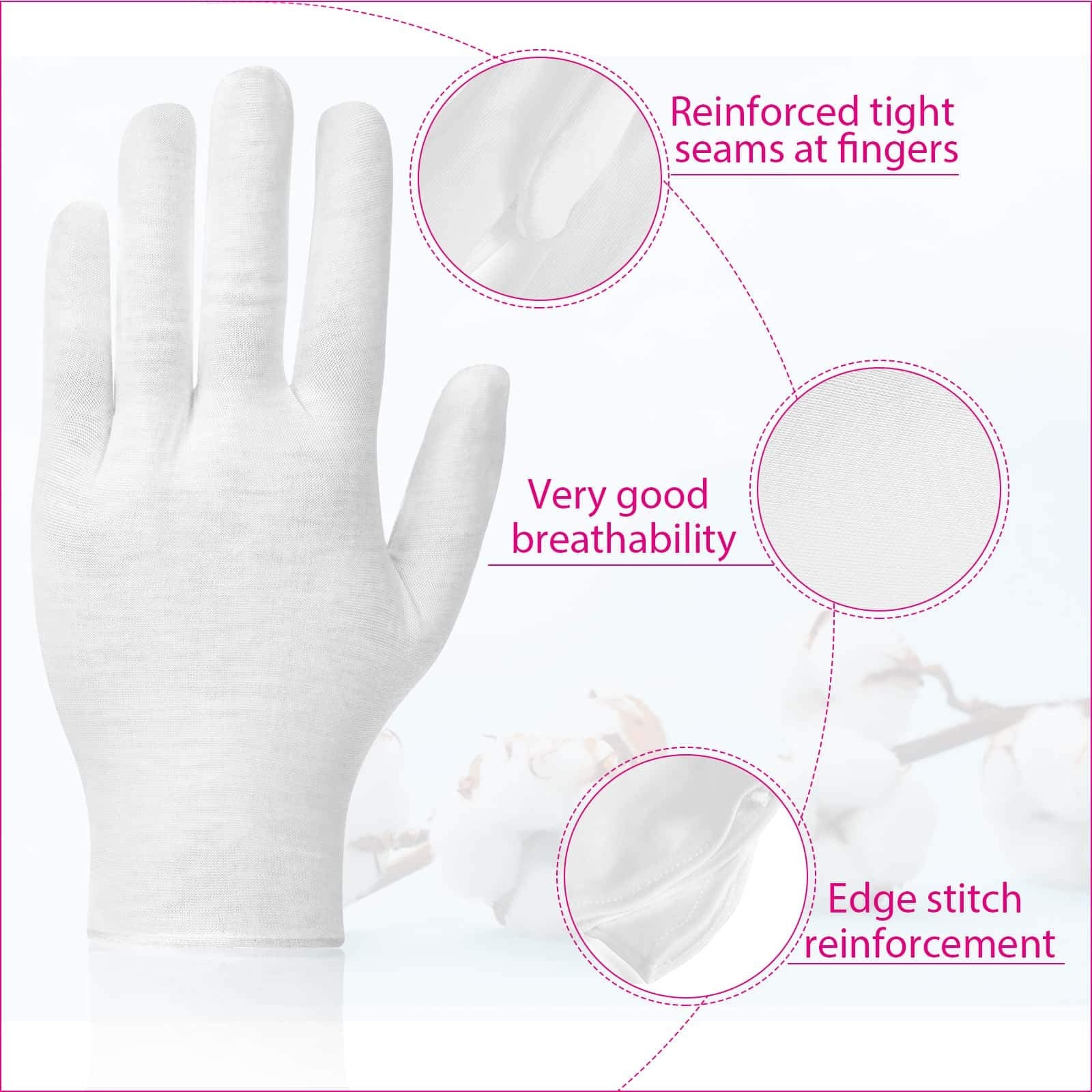 Paxcoo white cotton gloves packaging showing 20 pairs