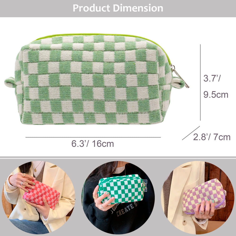 PAZIMIIK checkered makeup bag top zipper close-up highlighting secure closure