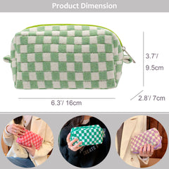 PAZIMIIK checkered makeup bag top zipper close-up highlighting secure closure
