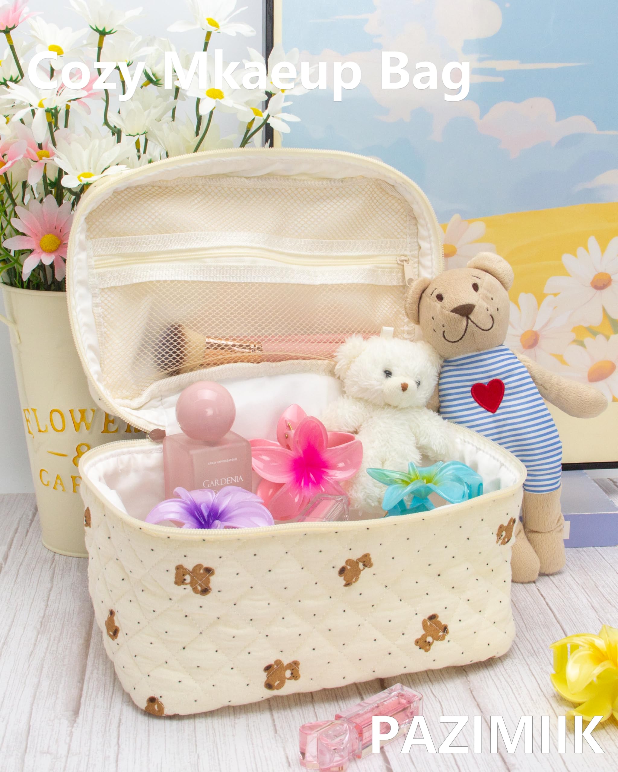 PAZIMIIK makeup bag large main compartment keeps cosmetics neatly accessible
