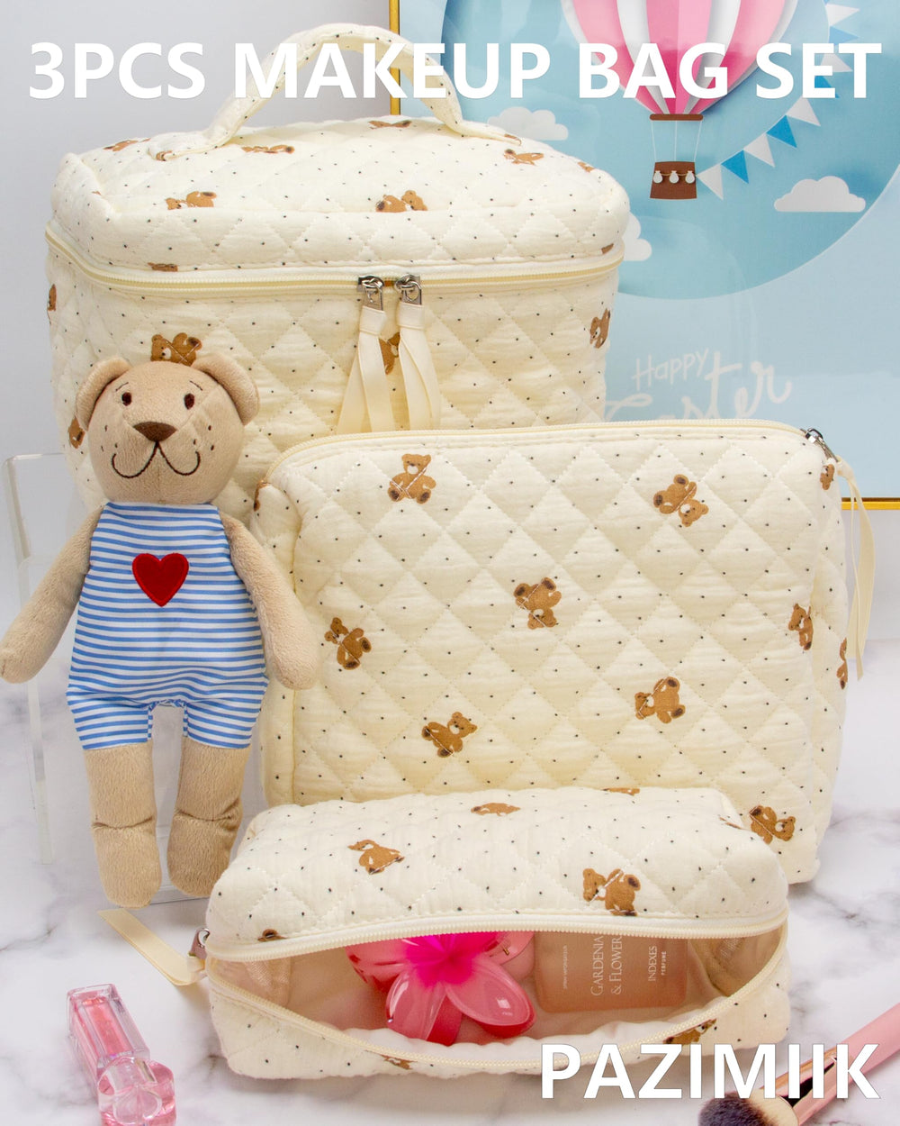 PAZIMIIK makeup bag mesh pocket stores brushes and small items neatly