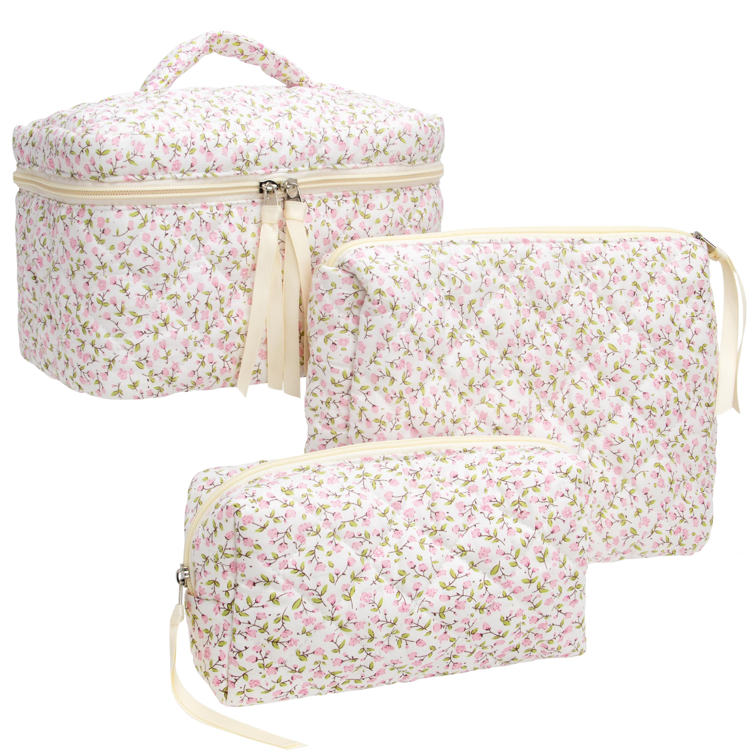 PAZIMIIK makeup bag set large quilted exterior for stylish travel organization