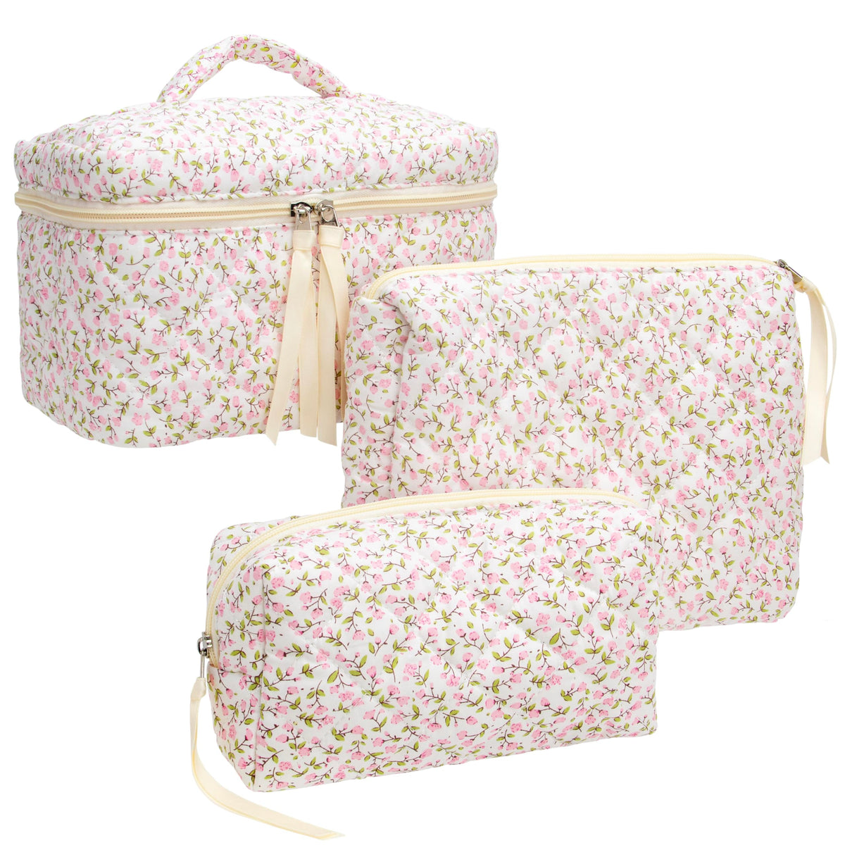 PAZIMIIK makeup bag set large quilted exterior for stylish travel organization