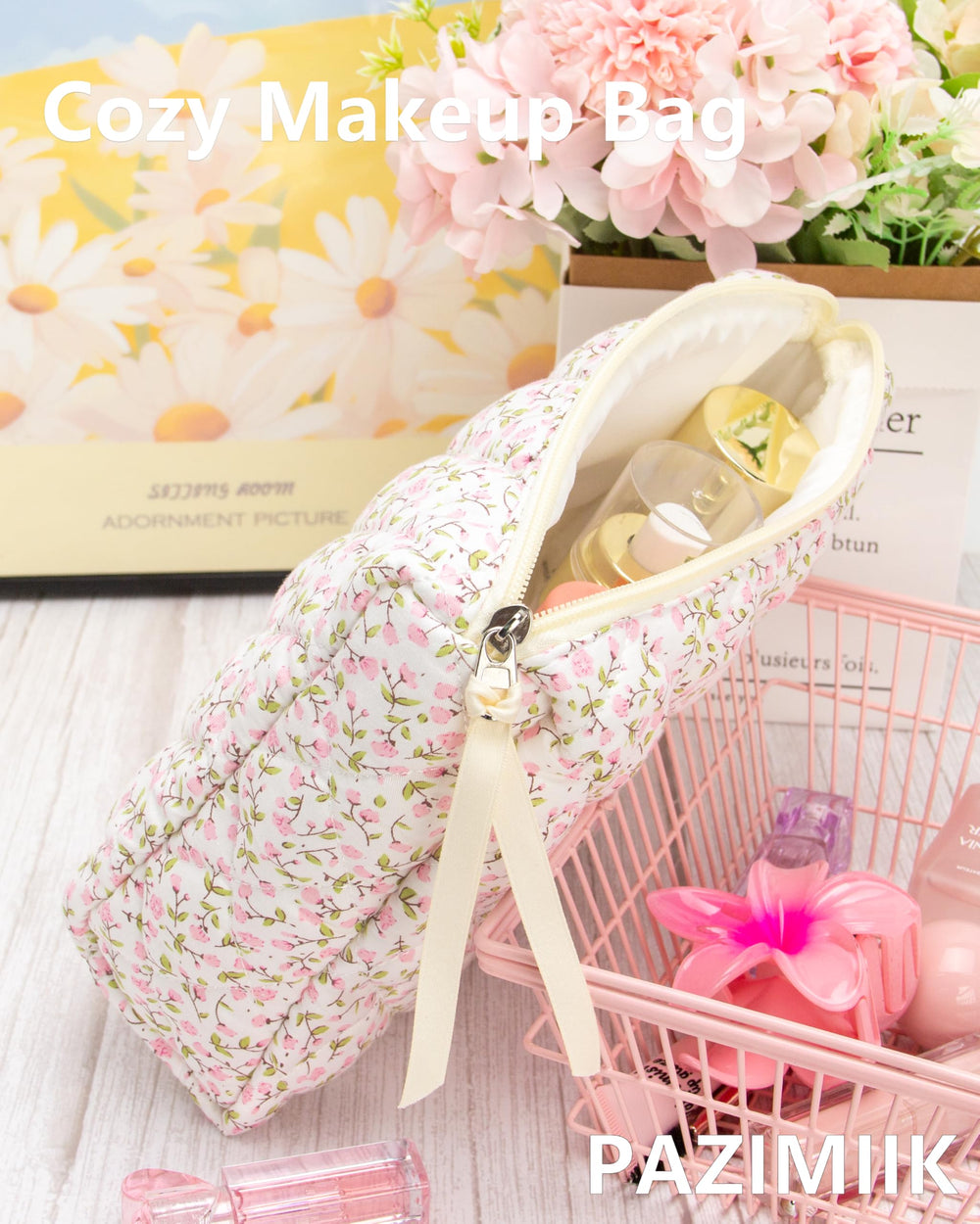 PAZIMIIK makeup bag soft quilted texture feels premium and comfortable