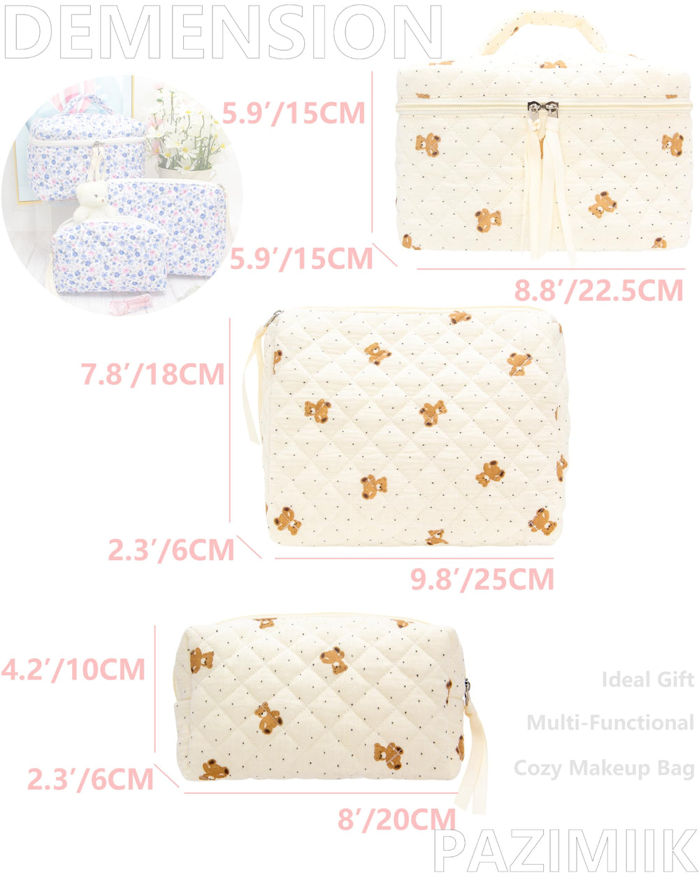 PAZIMIIK makeup bag soft texture adds comfortable daily use