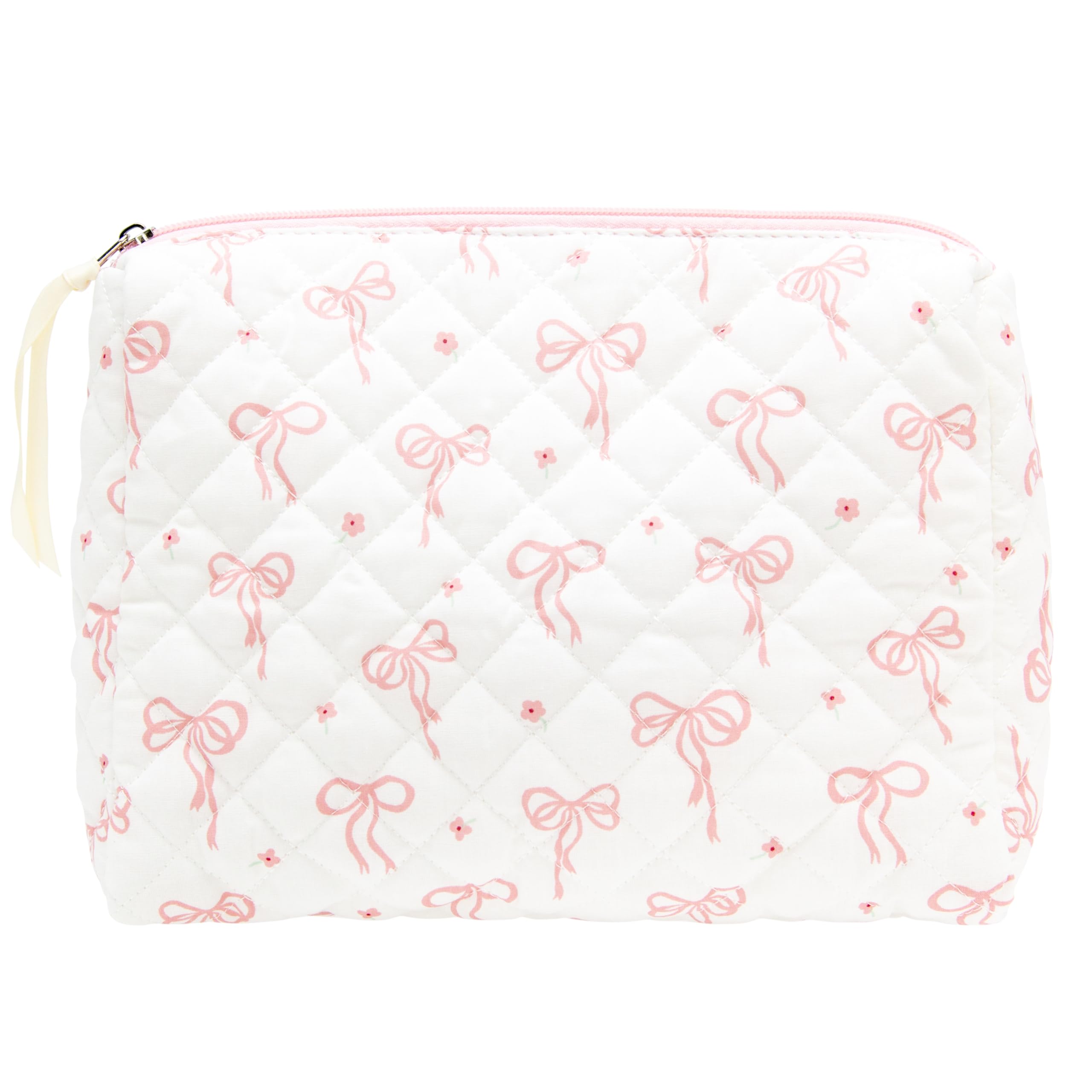 PAZIMIIK quilted makeup bag exterior highlights luxury stitching for stylish travel.