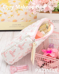 PAZIMIIK quilted makeup bag main compartment keeps cosmetics organized on the go.